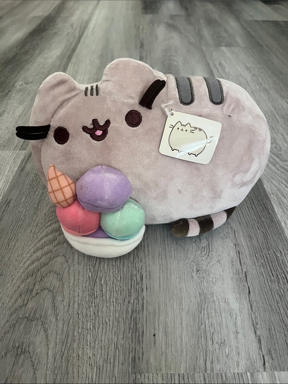 Pusheen Plush with Pastel Ice Cream - Light Gray, Mint, Lavender & Pink